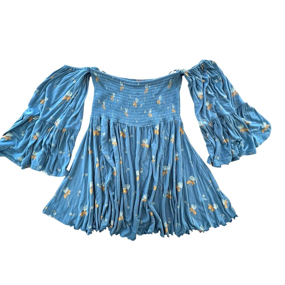 Free People Lana Tunic Ocean Blue Floral Print Woman's Size Small
